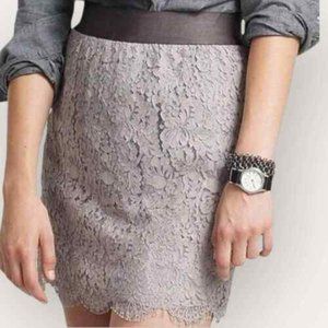 J. Crew Severn Grey Lace Grosgrain Ribbon Waist Skirt